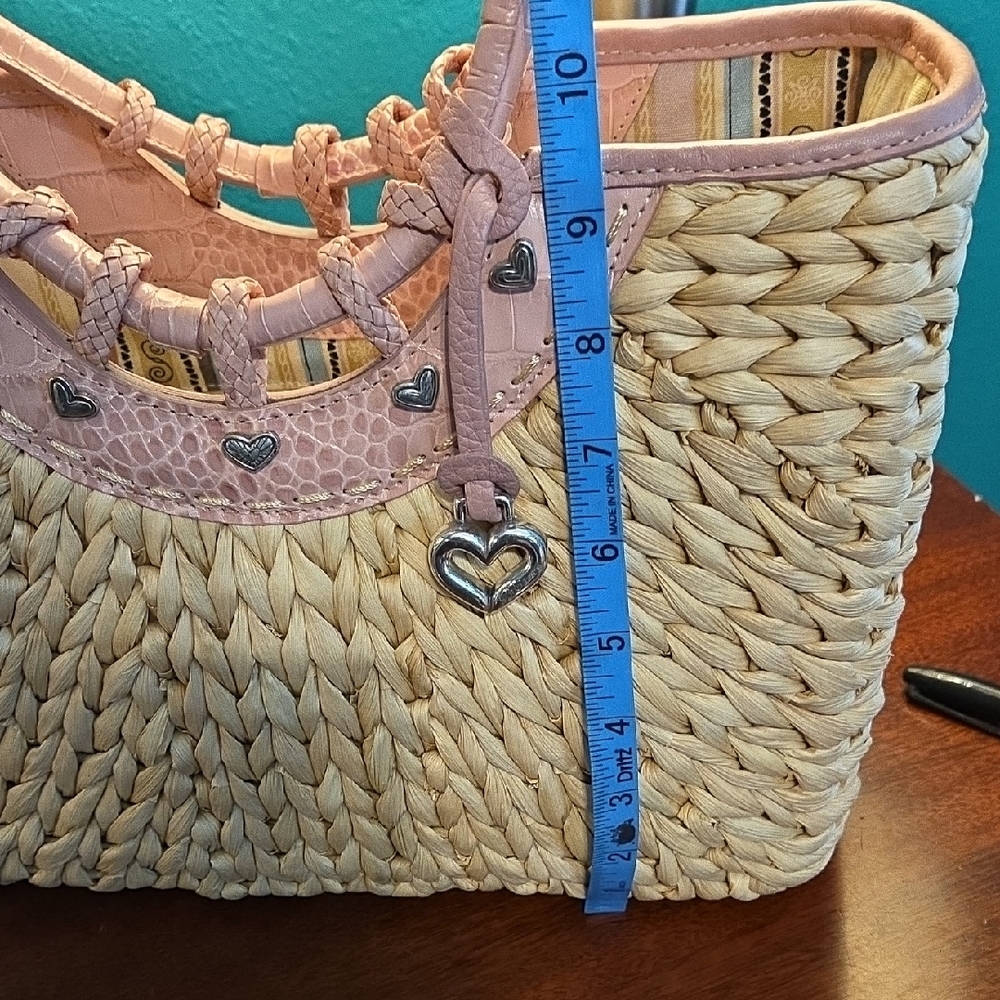 Brighton Straw Structured Tote Bag With Pink Faux Croc Embossed Leather Trim - Picture 12 of 14